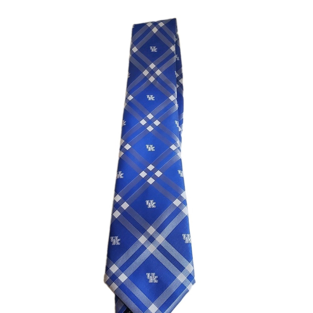 Kentucky Wildcats Mens Neck Tie College University Logo Plaid Blue Neck Ncaa